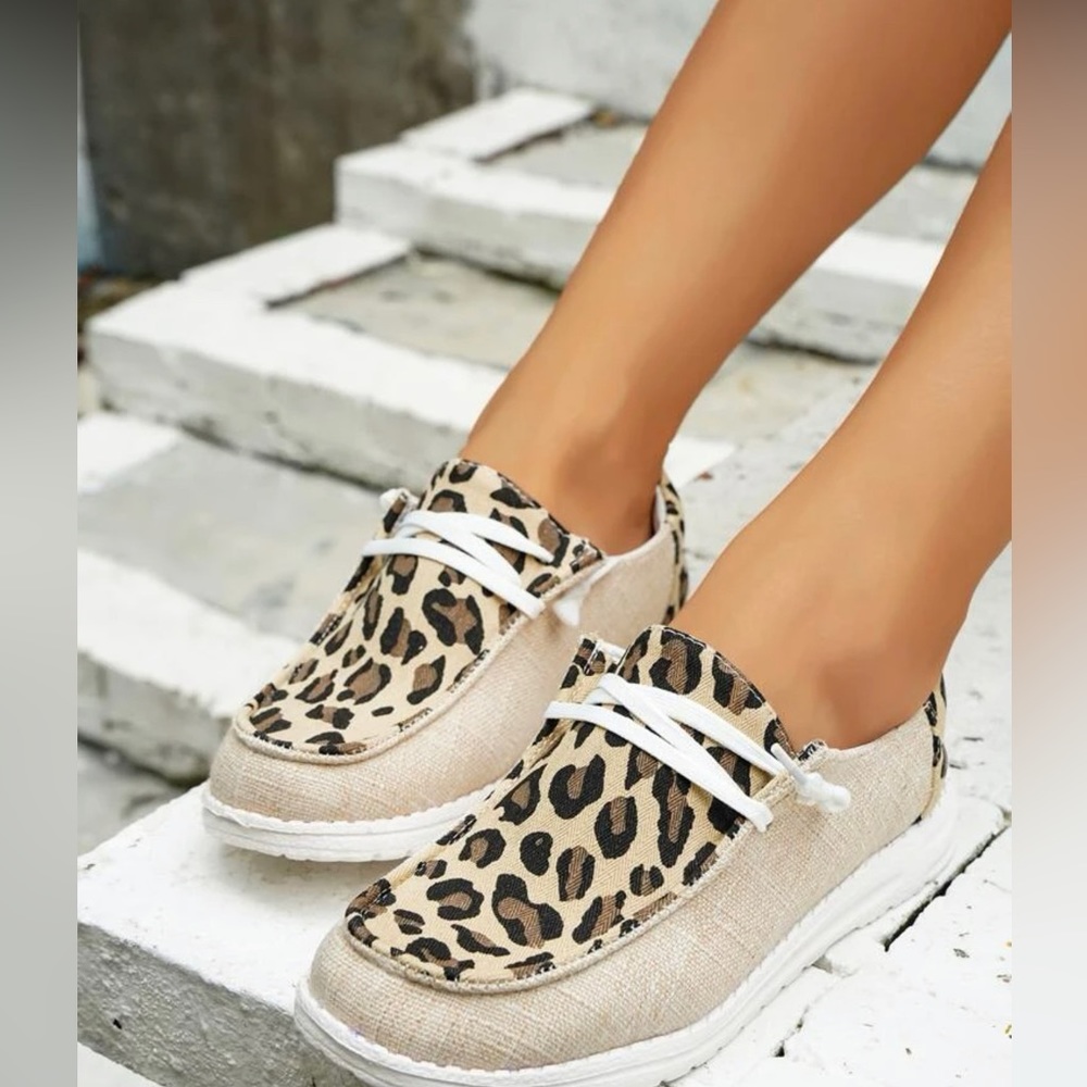 Leopard Print Casual Women's Slip-On Shoes - Beige